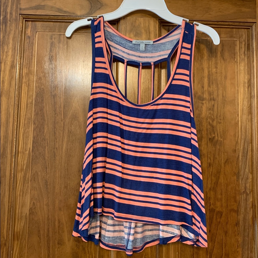 Flowy pink and blue striped tank top